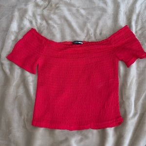 Fashion nova red cropped off the shoulder top with small ruching details